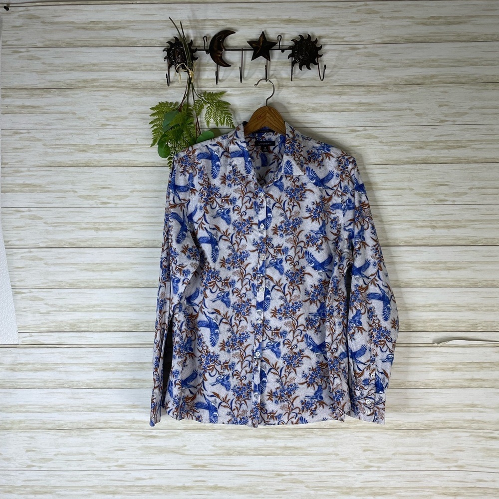Blue Floral Button-Down Shirt - Women's Long Sleeve